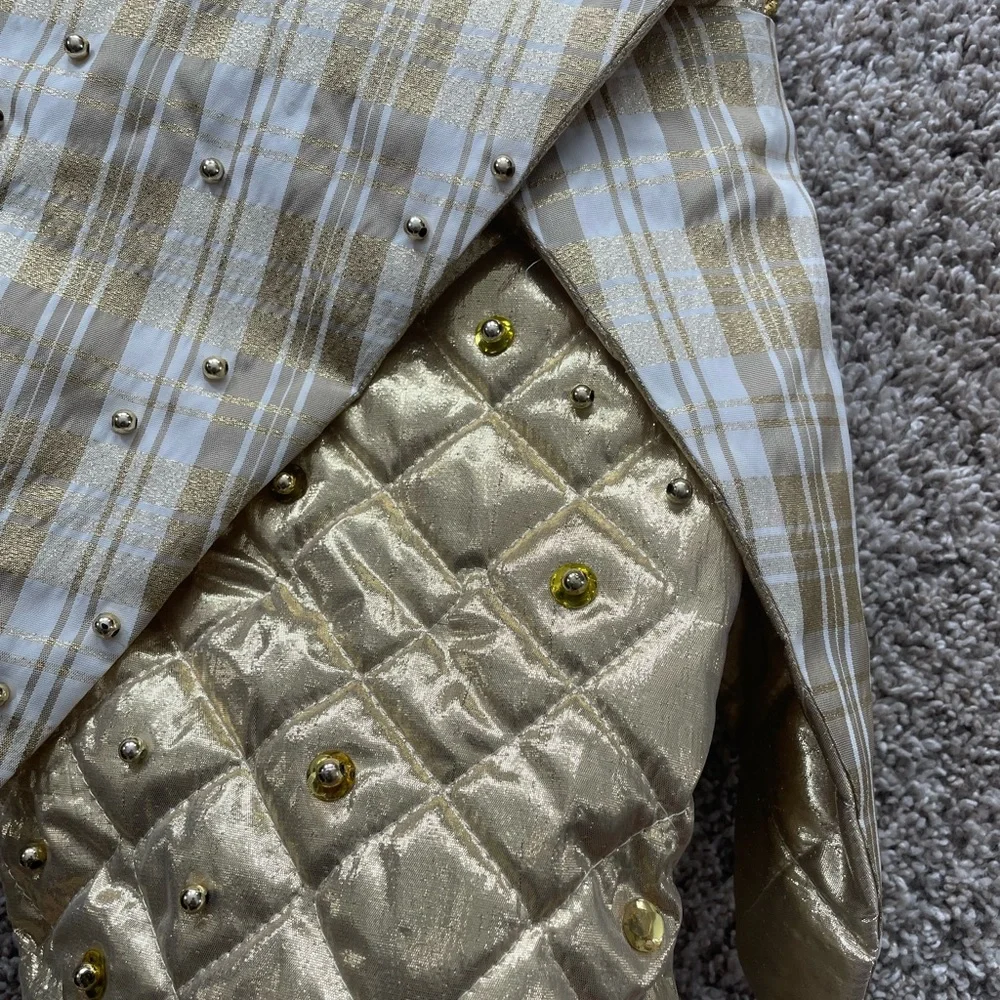 Festive Gold Stocking with Plaid Trim